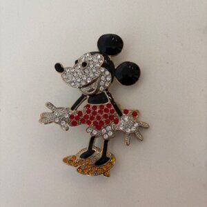 Vintage Rare Disney Minnie Mouse Rhinestone Gold Tone Brooch Pin